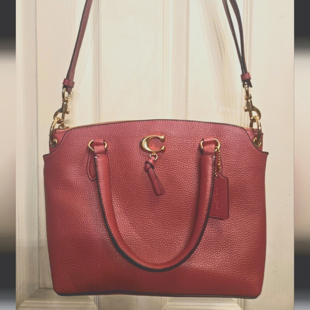 Coach Remi Satchel Rouge Pink Pebbled Leather purse handbag Shoulder Bag